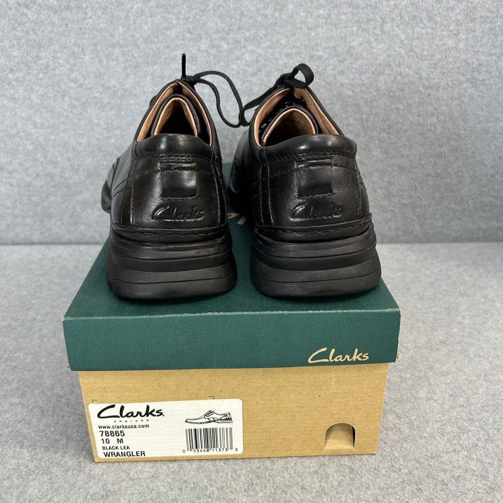 Clarks Wrangler Black Leather Lace Up Oxford Dress Shoes Office Mens Size 10 M - Picture 2 of 12